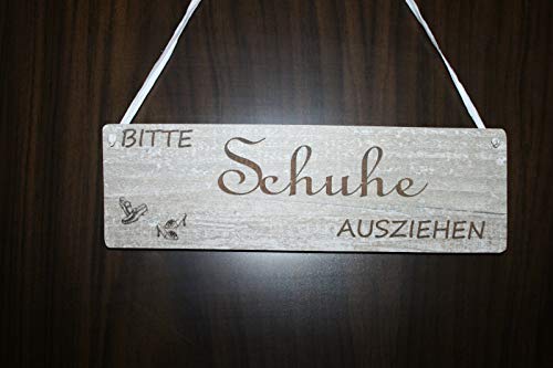 Türschild Deko schild Landhaus Vintage Shabby Retro Schuhe ausziehen Dekoschild Bild Holz Wandbild Tafel Schild Deko von Generisch