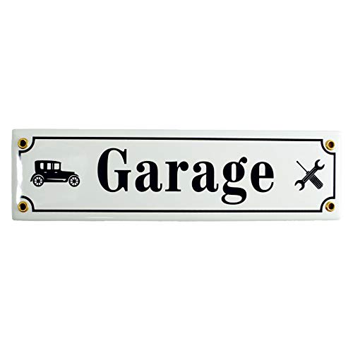 Türschild GARAGE 8x30 cm Emailschild Werkstatt Parkhaus Hinweis Schild Deko Banner emaileschild (Weiß) von Generisch