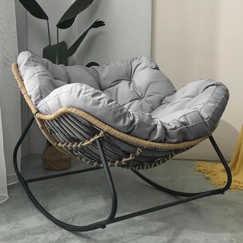 Übergroßer Outdoor-Schaukelstuhl mit gepolstertem Kissen – strapazierfähiger Rattan-Geflecht-Loungestuhl, Metallrahmen, Eierwippe für Terrasse und Entspannung im Innenbereich (Grün) von Generisch