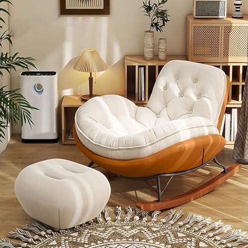 Übergroßer moderner Schaukelstuhl mit Kissen & Ottomane, ergonomischer Liegestuhl mit Massivholzbasis, breite Sitzfläche für Schlafzimmer, Wohnzimmer, Kinderzimmer - Stilvoller Komfort in Orange Übergroßer moderner Schaukelstuhl mit Kissen & Ottomane, ergonomischer Liegestuhl mit Massivholzbasis, breite Sitzfläche für Schlafzimmer, Wohnzimmer, Kinderzimmer - Stilvoller Komfort in Orange von Generisch
