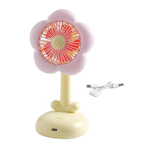 USB-Schreibtischventilator mit Nachtlicht – 5-stufiger Kühl- und Schlafmodus, 45° verstellbarer Desktop-Blumenventilator wiederaufladbar für Büro/Wohnheim von Generisch