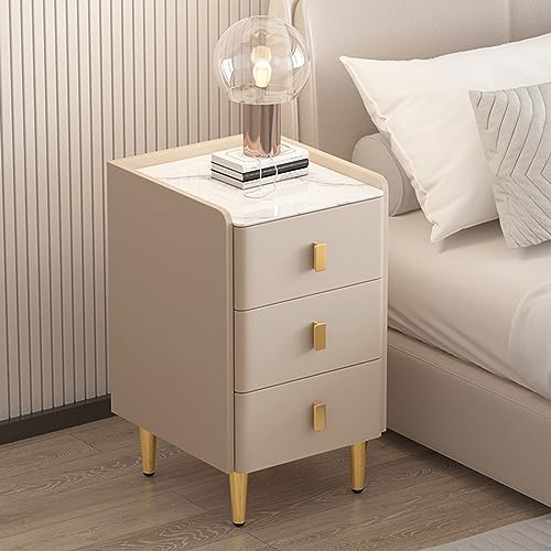 Ultra schmaler Nachttisch aus Holz mit Kunstleder-Steinplatte Desktop, kleiner Schlafzimmerschrank von Generisch