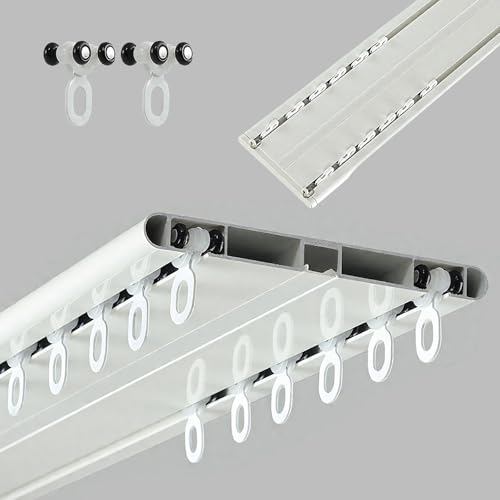 Ultradünne Doppelte Vorhangstangen for Fenster, Aluminium Deckenvorhangschiene, 2-läufig Deckenbefestigung Gardinenschiene(Weiß,360cm) von Generisch