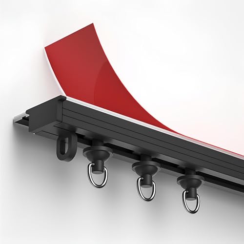 Ultradünne Wandvorhangschiene, Selbstklebende Aluminium-Deckenvorhangschiene, 0,7 M - 6,0 M Sichtschutz-Raumteiler-Gardinenschiene Mit Geräuschlosen Rollen(Schwarz,145cm/4.75ft) von Generisch