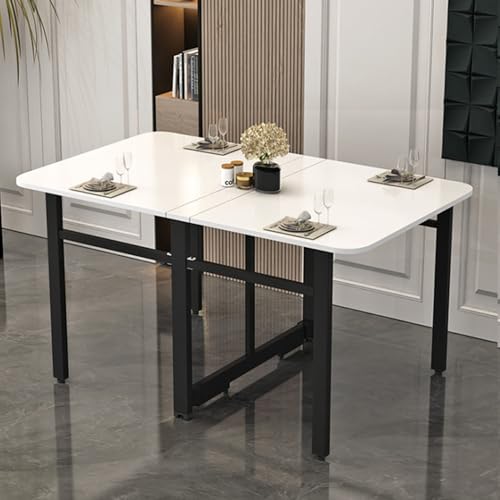 Ultradünner klappbarer Esstisch aus Massivholz, erweiterbar, Multifunktionstisch für kleine Räume, perfekt für Küche, Schlafzimmer, Wohnzimmer, Weiß und Schwarz, 120 cm von Generisch