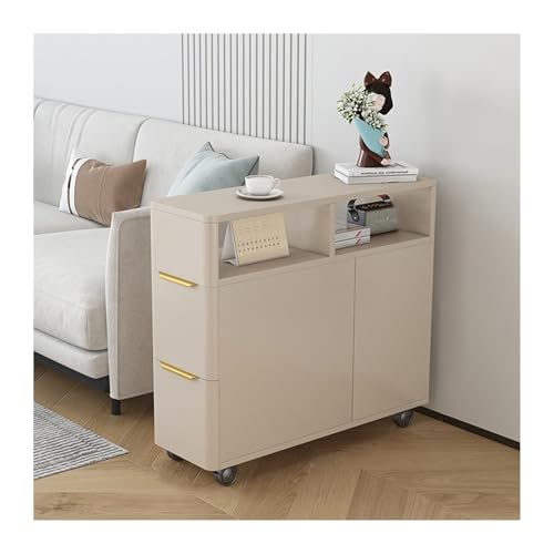 Ultraschmaler Sofa-Beistelltisch, abnehmbarer Eckschrank, mittelgroß, cremefarben, Aufbewahrung, Sideboard, schlanker Couchtisch, stilvoller Beistellschrank für Wohnzimmer oder Schlafzimmer von Generisch