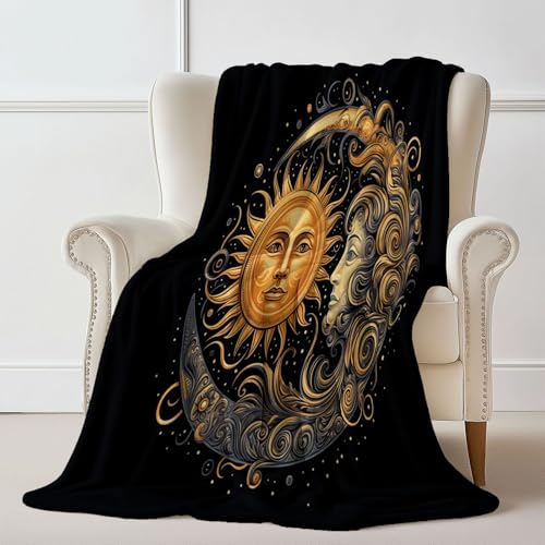 Ultraweich Gemütlich Kuscheldecke Mit Abstrakt Fantasie Sonne Drucken, Schwarz Gelb Warm Reißfestigkeit Kuscheldecke für Schlafzimmer Wohnzimmer Sofa Dekoration Klimaanlagendecke - 100 x 130 cm von Generisch