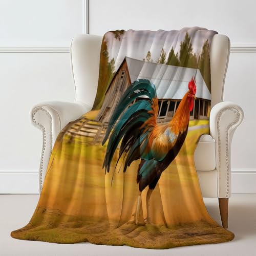 Ultraweich Gemütlich Kuscheldecke Mit Abstrakt Hahn Bauernhof Drucken, Gelb Warm Reißfestigkeit Kuscheldecke für Schlafzimmer Wohnzimmer Sofa Dekoration Klimaanlagendecke - 100 x 130 cm von Generisch