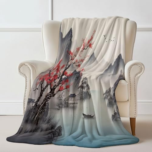 Ultraweich Gemütlich Kuscheldecke Mit Chinesischer Stil Traditionell Landschaftsmalerei Drucken, Grau Warm Reißfestigkeit Kuscheldecke für Schlafzimmer Wohnzimmer Sofa Klimaanlagendecke - 130 x 150 cm Ultraweich Gemütlich Kuscheldecke Mit Chinesischer Stil Traditionell Landschaftsmalerei Drucken, Grau Warm Reißfestigkeit Kuscheldecke für Schlafzimmer Wohnzimmer Sofa Klimaanlagendecke - 130 x 150 cm von Generisch