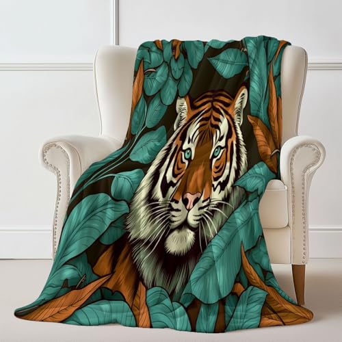 Ultraweich Gemütlich Kuscheldecke Mit Tier Tiger Blätter Drucken, Grün Braune Warm Reißfestigkeit Kuscheldecke für Schlafzimmer Wohnzimmer Sofa Dekoration Klimaanlagendecke - 150 x 200 cm Ultraweich Gemütlich Kuscheldecke Mit Tier Tiger Blätter Drucken, Grün Braune Warm Reißfestigkeit Kuscheldecke für Schlafzimmer Wohnzimmer Sofa Dekoration Klimaanlagendecke - 150 x 200 cm von Generisch