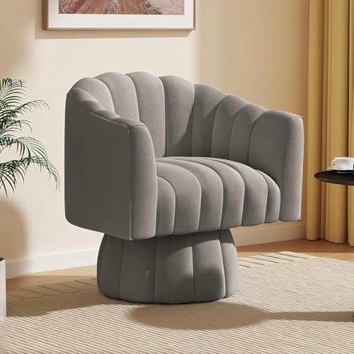 Um 360 Grad drehbarer Sofa-Sessel aus der Mitte des Jahrhunderts, mit breitem gepolstertem, flauschigem Samtstoff, Grau von Generisch