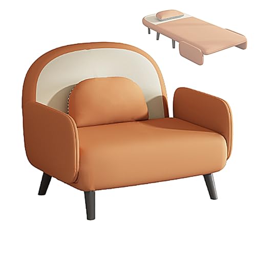 Umwandelbarer Schlafsessel mit Armlehnen, zusammenklappbares Schlafsofa zur einmaligen Nutzung, 5 verstellbare Rückenlehnen, 250 kg Kapazität, kompaktes Klappbett für Nickerchen und Erholung (Orange von Generisch