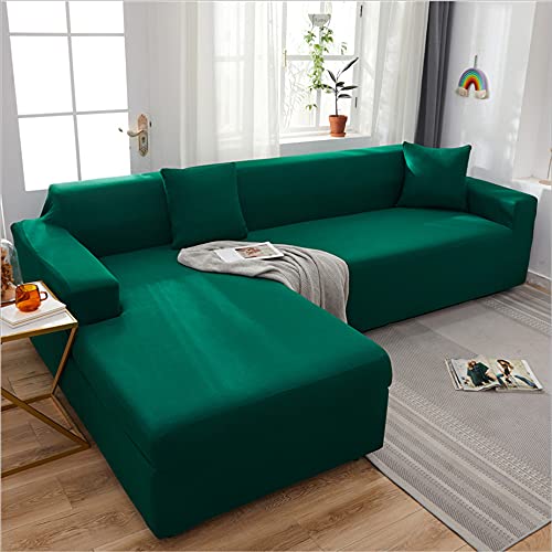 Universal Dunkelgrün Ecksofa Sofabezug 3-Sitzer + 3-Sitzer Dehnbarer Lederschutz Ganzjahres-Couch Schutz für Wohnzimmer & Stilvolle Möbelabdeckung von Generisch