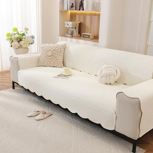 Universal Plüsch Sofabezug Sofahusse Antirutsch Ecksofa Sofabezug mit Halbinsel Weiß - 90 × 280 cm, perfekt für Wohnzimmer, langlebiger und stilvoller Schutz von Generisch