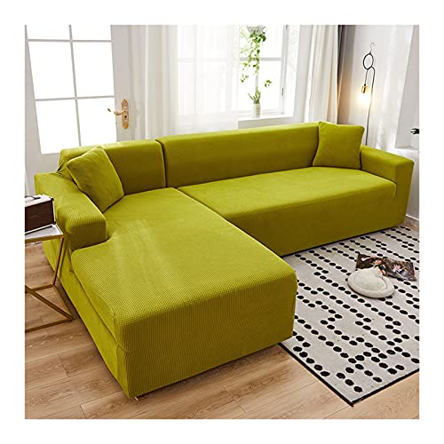 Universal Stretch Sofabezug L-Form Schonbezug 4-Sitzer Gelb Grün Karo Muster Elastischer Stoff für Ecksofa von Generisch