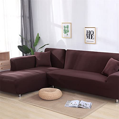 Universal-Stretch-Sofabezug für L-förmige Eckcouch, moderner dunkler Kaffee-Schonbezug für Wohnzimmermöbel, passend für Chaiselongue (Teil B B 145 x 190 cm) von Generisch