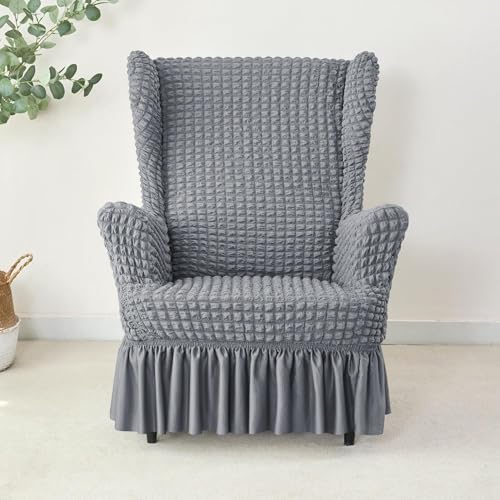 Universal Stretch Wingback Chair Slipcover Set with Ottoman CoverGrey High Back Chair Covers for Living Room Bubble Design with Skirt Easy to Install and Clean Universal Stretch Wingback Chair Slipcover Set with Ottoman CoverGrey High Back Chair Covers for Living Room Bubble Design with Skirt Easy to Install and Clean von Generisch