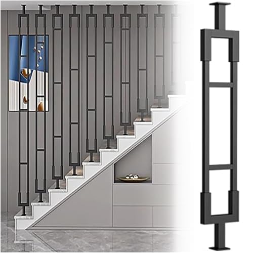Universal-Treppengeländerpfosten, Metall-Handlauf aus Schmiedeeisen, für Treppen, Veranda und Deck, schwarz, 130 cm – langlebige Geländerstütze für Beton- und Holzstufen Universal-Treppengeländerpfosten, Metall-Handlauf aus Schmiedeeisen, für Treppen, Veranda und Deck, schwarz, 130 cm – langlebige Geländerstütze für Beton- und Holzstufen von Generisch