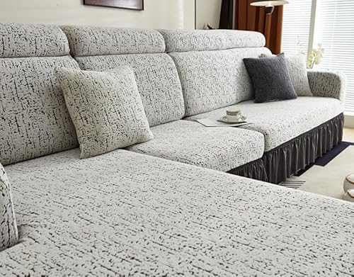 Universeller Stretch-Sofabezug mit Rüschenrock, waschbar, gepunktet, Schonbezug für 5-Sitzer, hochelastischer Möbelschutz, Hellgrau, passend für 25.0300 cm große Sofas von Generisch