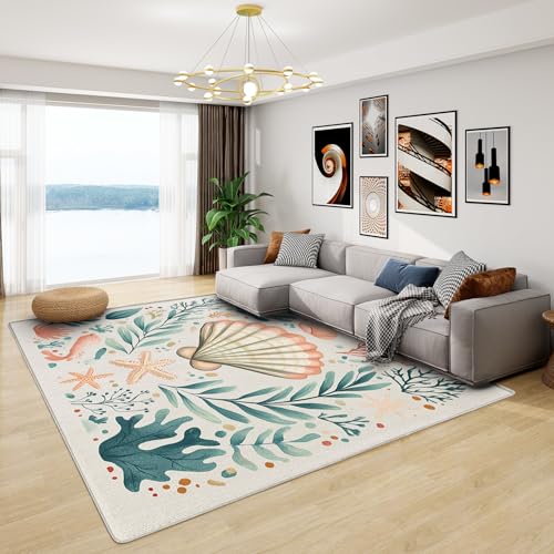 Unterwasser Teppich Kinderzimmer - Teppich Wohnzimmer Schlafzimmer Meerestiere, Großer Teppich Seestern Muschel, Weich Kurzflor & Waschbar & rutschfest Wohnzimmerteppich, Bettvorleger 120x170 cm Unterwasser Teppich Kinderzimmer - Teppich Wohnzimmer Schlafzimmer Meerestiere, Großer Teppich Seestern Muschel, Weich Kurzflor & Waschbar & rutschfest Wohnzimmerteppich, Bettvorleger 120x170 cm von Generisch