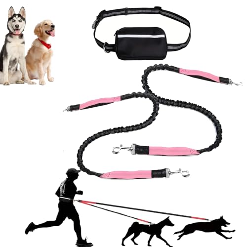 Upliftjoys Dog Leash, Upliftjoys Hands Free Dog Leash with Zipper Pouch, Dual Padded Handles Running Leashes for Medium and Large Dogs, Reflective Design for Walking Running (Pink,Double Rope) von Generisch
