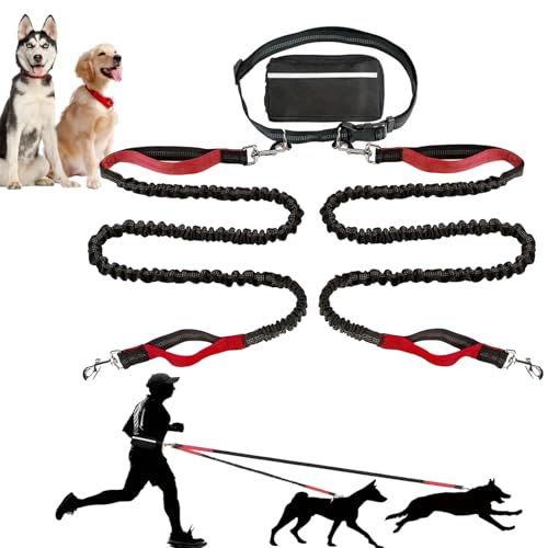Upliftjoys Dog Leash, Upliftjoys Hands Free Dog Leash with Zipper Pouch, Dual Padded Handles Running Leashes for Medium and Large Dogs, Reflective Design for Walking Running (Red,Double Rope) von Generisch