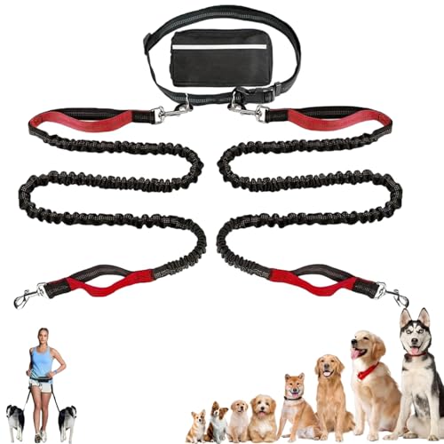 Upliftjoys Dog Leash, Upliftjoys Hands Free Dog Leash with Zipper Pouch, Retractable Dogs Leashes, Adjustable Dual Padded Handles, Reflective Design (Red-Double) von Generisch