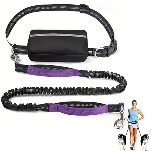 Upliftjoys Hands-Free Dog Leash with Zipper Pouch – Adjustable Bungee Waist Leash for Running & Walking, Dual Padded Handles, Reflective Design – Fits Small to Large Dogs (Purple,Single Cord) von Generisch