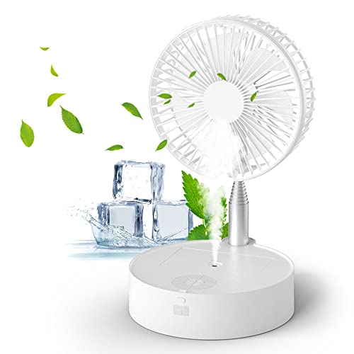 Ventilator 7 Blatt 3 Geschwindigkeiten Tragbar Teleskop Faltbar Klein Leise Desktop USB Luftbefeuchter 7200mAh Fernbedienung 140° Beweglicher Kopf Nachtlicht mit Sprühloch von Generisch