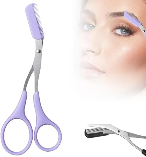 Verbesserte Augenbrauen Trimmer Schere, 2024 Neue 2 In 1 Augenbrauen Schere Mit Kamm, Zum KüRzen Der Augenbraue Und WimpernschöNheit ZubehöR Geschenk FüR MäNner Frauen (Lila) von Generisch