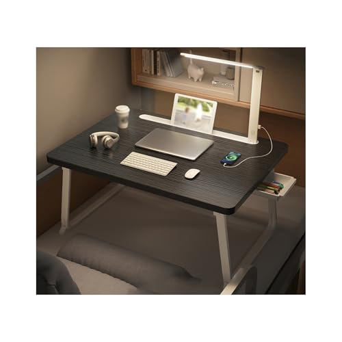 Verbesserter Laptop-Schreibtisch mit integrierter Lampe, Betttablett, 60 x 40 cm, tragbarer Ständer für Bett, einfache Lagerung, Schwarz – perfekt für Zuhause und Büro von Generisch