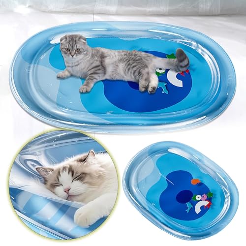Verdickte rutschfeste Katzenspielmatte mit schwimmendem Fisch-Design, Kühlbett für Hunde Katzen, Wassermatte mit Fisch, interaktives Haustierbettspielzeug oder Indoor-Sommer, Matratze Haustier von Generisch