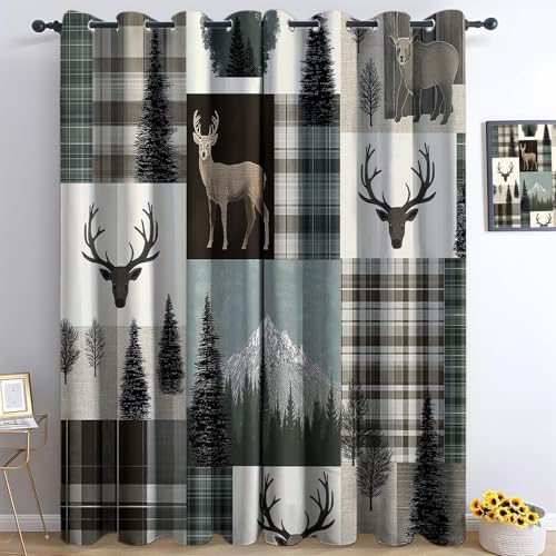 Verdunkelungsvorhänge 3D Vintage Collage Berge Bär Hirsch Ösen Vorhang 2Er Set H229 x B117 cm Verdunkelungsvorhang Blickdicht Fenstergardinen Kinderzimmer Schlafzimmer Wohnzimmer Thermovorha von Generisch