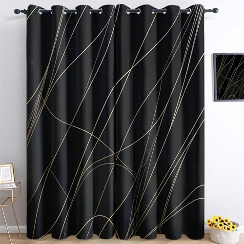 Verdunkelungsvorhänge Goldene Linien Geometrisches Schwarz H175 x B140cm Gardinen Lärmschutz Vorhang mit Ösen Thermovorhang gegen Kälte 2er Set, für Wohnzimmer Schlafzimmer Büro Verdunkelungsvorhänge Goldene Linien Geometrisches Schwarz H175 x B140cm Gardinen Lärmschutz Vorhang mit Ösen Thermovorhang gegen Kälte 2er Set, für Wohnzimmer Schlafzimmer Büro von Generisch