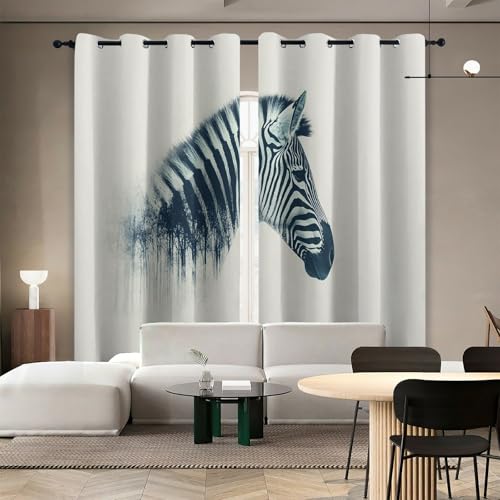 Verdunkelungsvorhang B182 x H213 cm Tier Blickdicht Wärmeisolierung Vorhang Bäume Licht Und Schatten Zebra Mit Ösen 2er Set Schiebe Gardinen für Die Dekoration Von Wohnräumen Cafés Hotels von Generisch