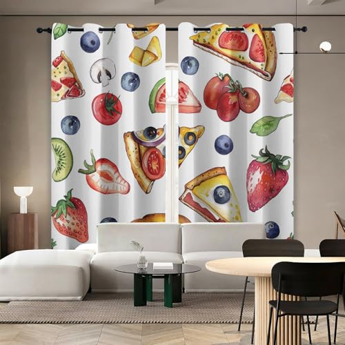 Verdunkelungsvorhang B70 x H160 CM Essensmuster Blickdicht Wärmeisolierung Vorhang Erdbeer Tomaten Blaubeer Sandwich Mit Ösen 2er Set Schiebe Gardinen für Die Dekoration Von Wohnräumen Cafés Hotels von Generisch