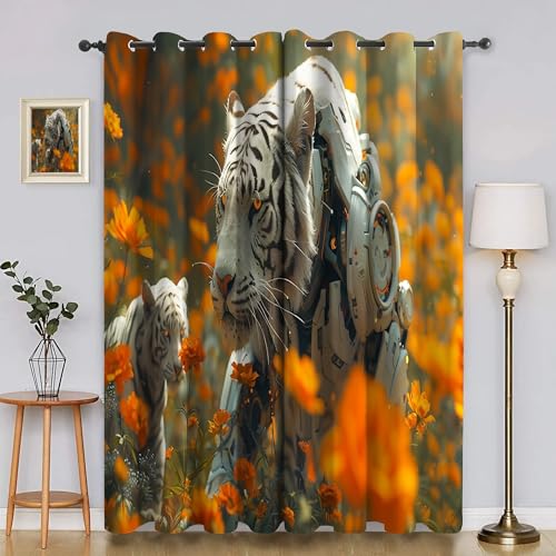 Verdunklungsvorhänge Cartoon, Vorhang Blickdicht Tiger Vorhänge mit öSen 2er Set für Schlafzimmer Kinderzimmer, Deko Gardinen Wohnzimmer - B140 x H200 cm aA4349 von Generisch