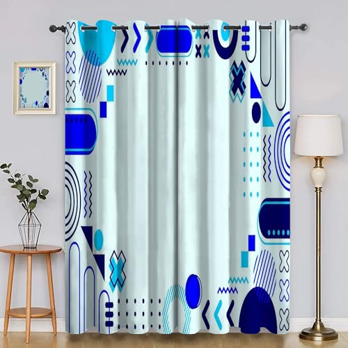 Verdunklungsvorhänge Geometrisch, Vorhang Blickdicht Blau Vorhänge mit öSen 2er Set für Schlafzimmer Kinderzimmer, Deko Gardinen Wohnzimmer - B140 x H200 cm aA4021 von Generisch