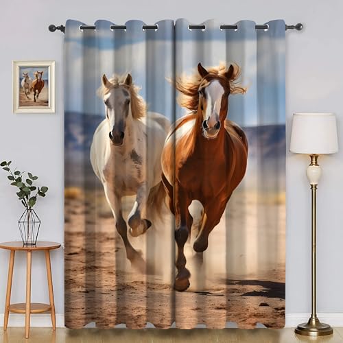 Verdunklungsvorhänge Tiere, Vorhang Blickdicht Pferde Vorhänge mit öSen 2er Set für Schlafzimmer Kinderzimmer, Deko Gardinen Wohnzimmer - B140 x H200 cm aA4893 von Generisch