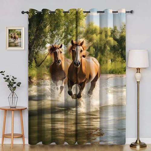 Verdunklungsvorhänge Tiere, Vorhang Blickdicht Pferde Vorhänge mit öSen 2er Set für Schlafzimmer Kinderzimmer, Deko Gardinen Wohnzimmer - B140 x H200 cm aA4909 von Generisch