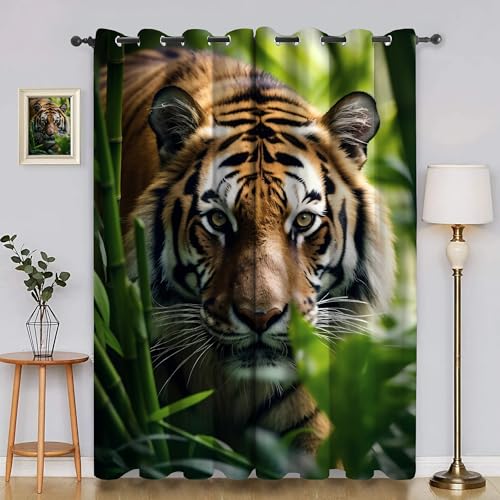 Verdunklungsvorhänge Tiere, Vorhang Blickdicht Tiger Vorhänge mit öSen 2er Set für Schlafzimmer Kinderzimmer, Deko Gardinen Wohnzimmer - B140 x H175 cm aA4324 von Generisch