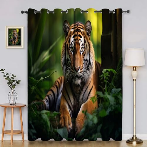 Verdunklungsvorhänge Wildtiere, Vorhang Blickdicht Tiger Vorhänge mit öSen 2er Set für Schlafzimmer Kinderzimmer, Deko Gardinen Wohnzimmer - B140 x H245 cm aA4335 von Generisch