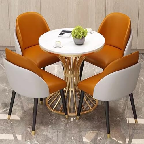 Verhandlungstisch-Set mit 4 PU-Lederstühlen, runder Empfangstisch für Büro, kleiner Konferenzraum, Wohnzimmer, Küche (Orange) von Generisch