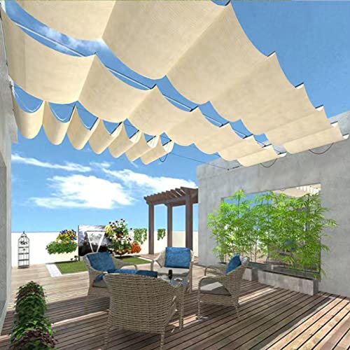 Versenkbare Pergola Baldachin für Terrasse Hinterhof Markise mit UV-Schutz Abnehmbarer Schatten Segel Set Wellendesign Sonnenschutz Abdeckung Inklusive Hardware (1,3 x 5 m) von Generisch