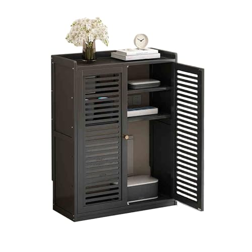 Verstellbare Bambus-Router Rack Aufbewahrungsbox – verdicktes Design, Wandmontage, große Kapazität, WiFi-Regal für Wohnzimmer (schwarz, 59 x 25 x 82 cm) von Generisch