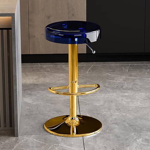 Verstellbare Barhocker aus Acryl, moderne Thekenhöhe, Stühle für die Küche, stilvolles Blau mit goldener Hebestange, perfekt für den privaten und gewerblichen Gebrauch von Generisch