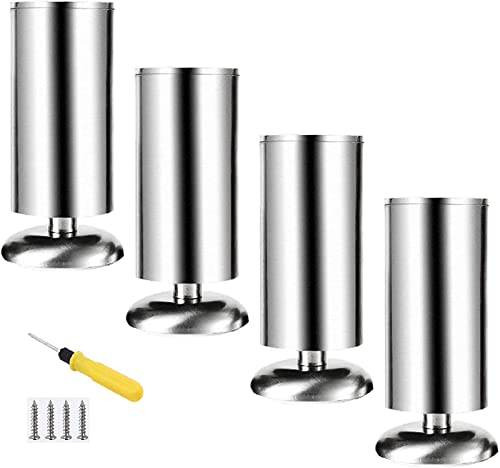 Verstellbare Edelstahl-Möbelbeine, Set mit 4 runden Metallfüßen für Sofa, Badezimmer, Schrank, Couchtisch, TV-Ständer, Gummimatte im Lieferumfang enthalten von Generisch