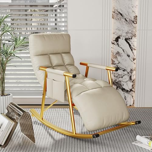 Verstellbare Rückenlehne Garten Schaukelstuhl mit Beinstütze Modern Schlafzimmer Sofa Liege mit Armlehnen Bequemer Wohnzimmer Schaukelstuhl mit Kissen von Generisch