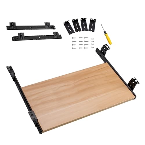 Verstellbare Tastaturablage unter dem Schreibtisch mit Mausplattform – Schwarz (L 54 cm x B 27 cm) & Teak-Finish (L 60 cm x B 27 cm) – platzsparende, ergonomische Lösung für Home Office von Generisch