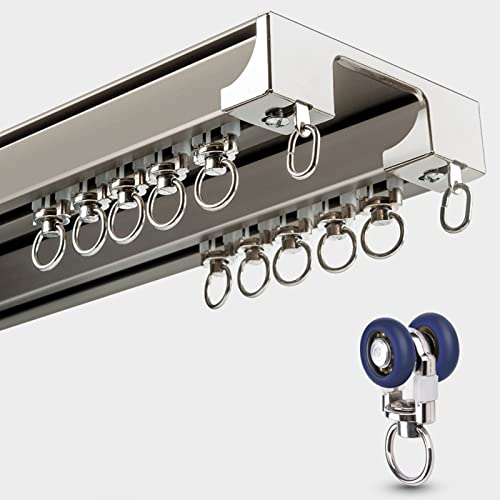 Verstellbare Teleskop-Duschvorhangstange, stabiles Deckenschienensystem mit Rollen und Endkappen, einfache Installation Verstellbare Teleskop-Duschvorhangstange, stabiles Deckenschienensystem mit Rollen und Endkappen, einfache Installation von Generisch